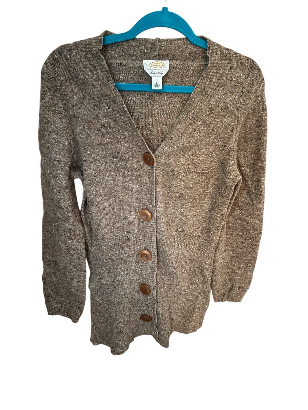Talbots Sweater Cardigan Women Brown Knit Merino Wool Made In Italy Large